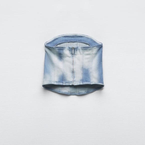 ZARA DENIM STRAPLESS BUSTIER NWT - Picture 3 of 7